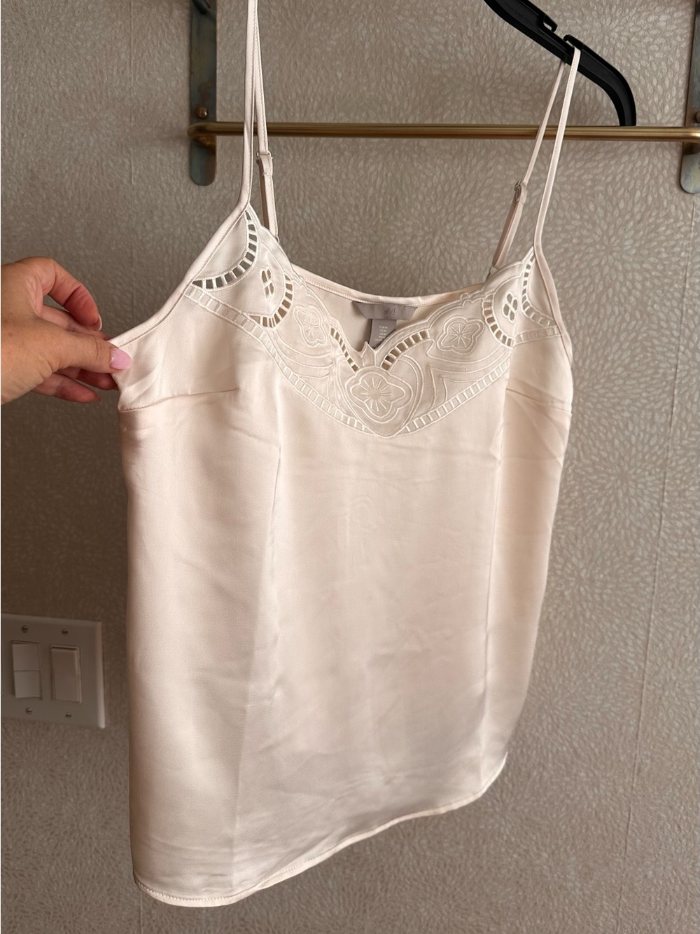 H&M Cream Lace-Trim Satin Cami Top